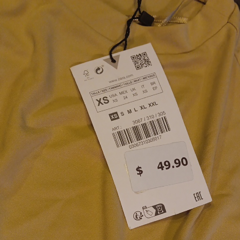 ZARA NWT Draped Ruched T-Shirt Mini Dress Chartreuse Yellow XS - Picture 10 of 16